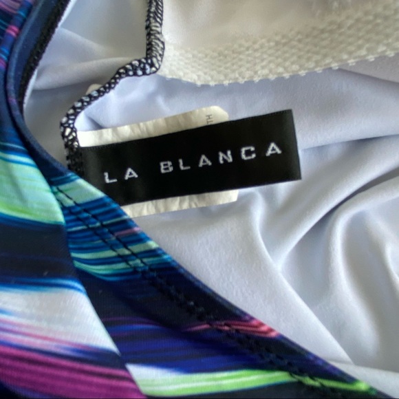 La Blanca Diagonal Stripe Ornamental Halter Tankini Suimsuit Top - Picture 8 of 11